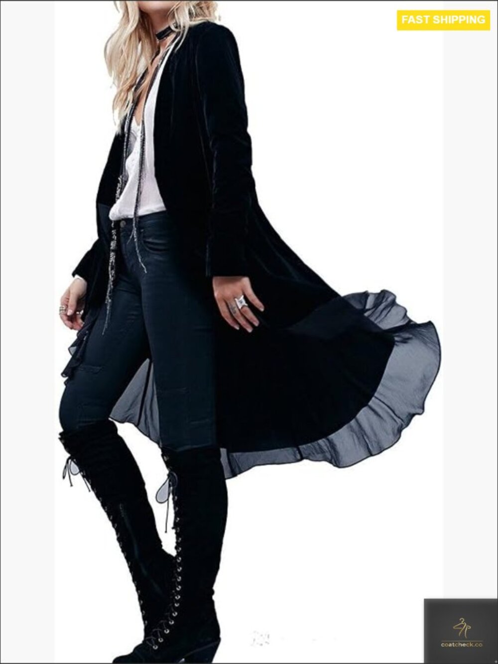 Velvet Blazer Coat Asymmetric Ruffled Long Sleeve Chic Elegant Party Wear
